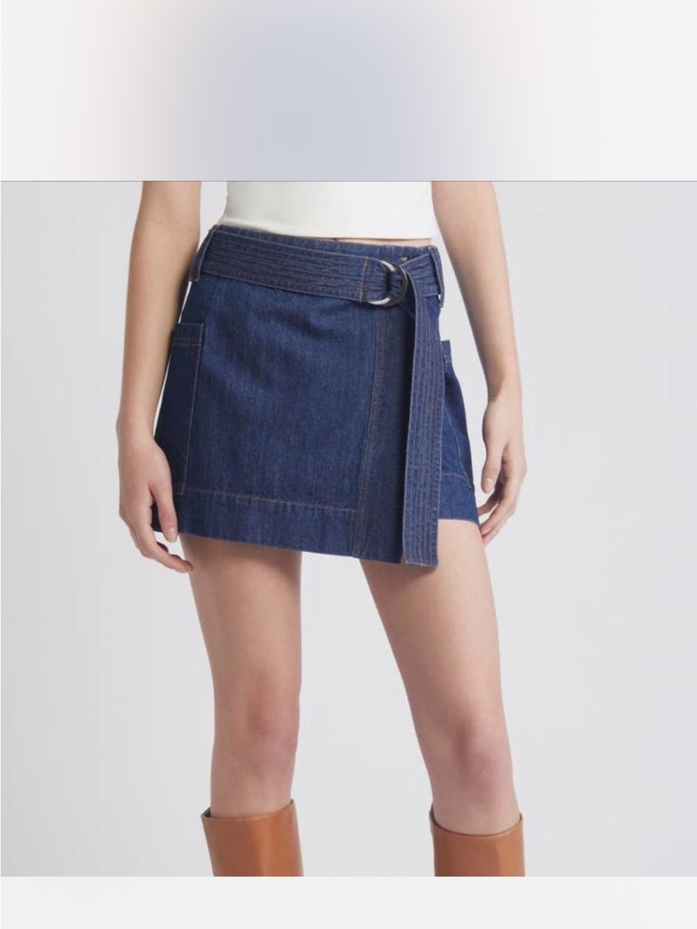 Rails Blue Denim Skirt Deanna Cotton Pockets Adjustable Belt Womens Size S NEW